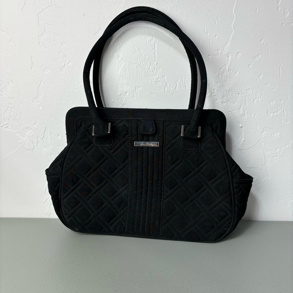 Vera Bradley Black Quilted Shoulder Bag Purse Handbag Satchel Magnetic Closure